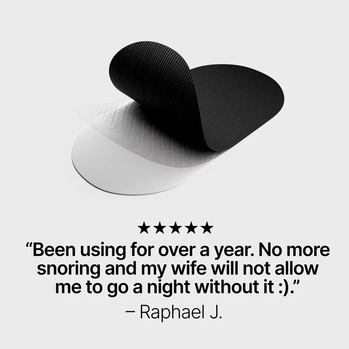 Black and white product with a quote from Raphael J. on a light gray background