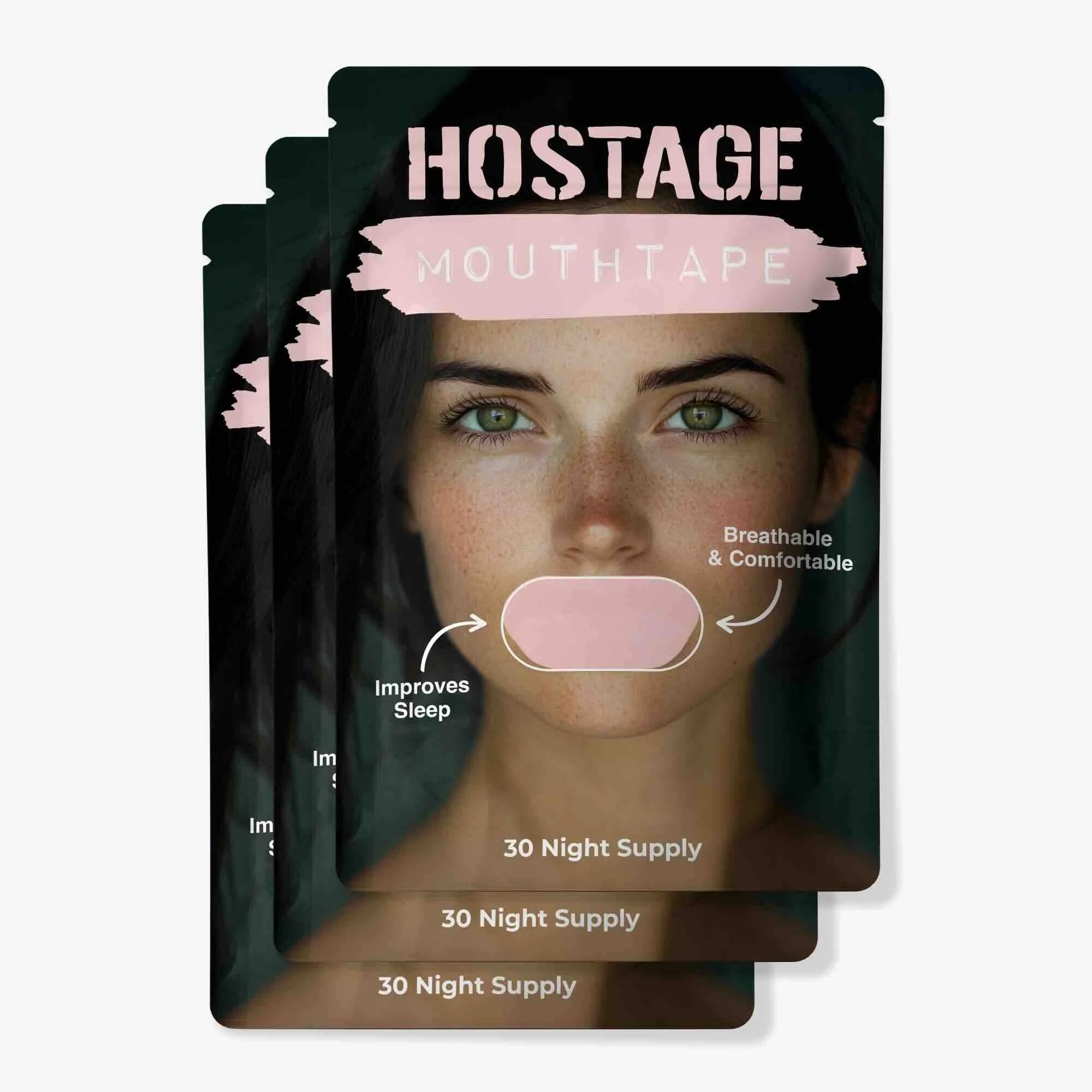 Three pink Hostage Mouth Tape pouches bundle