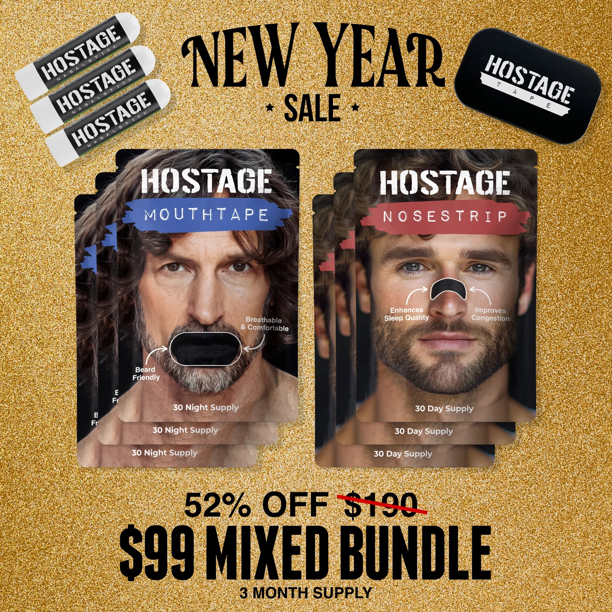 🤐 Mouth Tape + 👃 Nose Strip Bundle