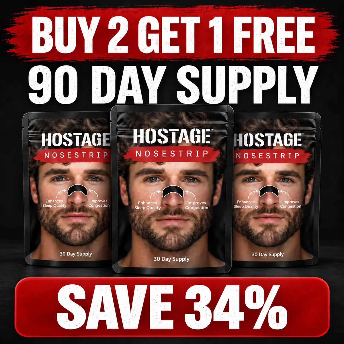 Hostage Nose Strips Buy 2 Get 1 FREE 90 Day - Starter Pack - FREE Shipping