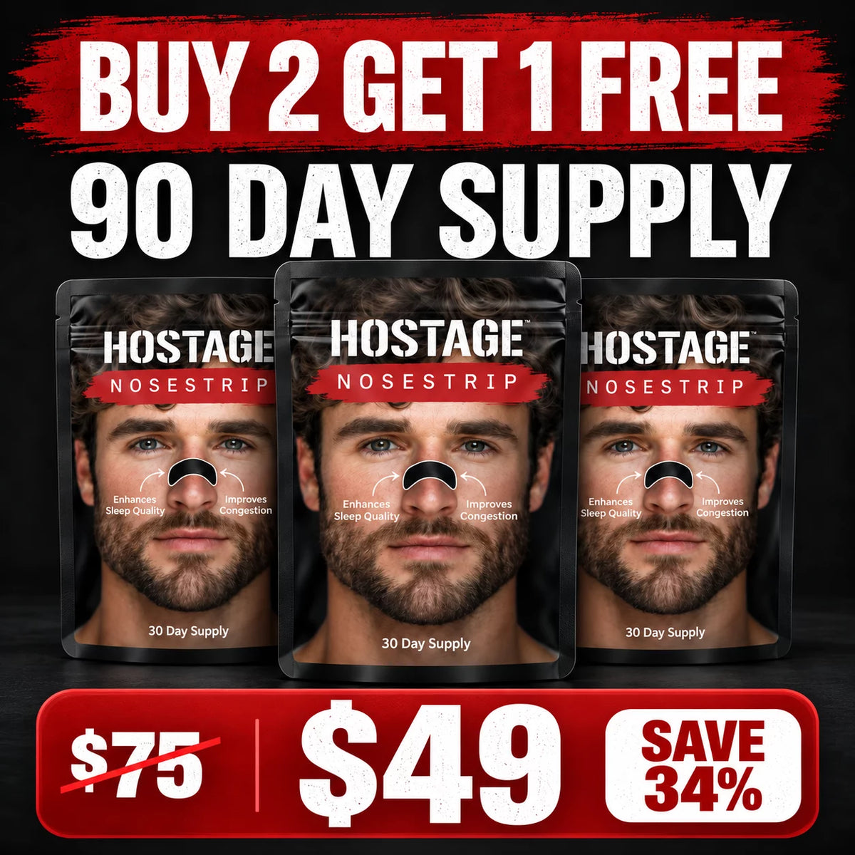 Hostage Nose Strips Buy 2 Get 1 FREE 90 Day - Starter Pack - FREE Shipping