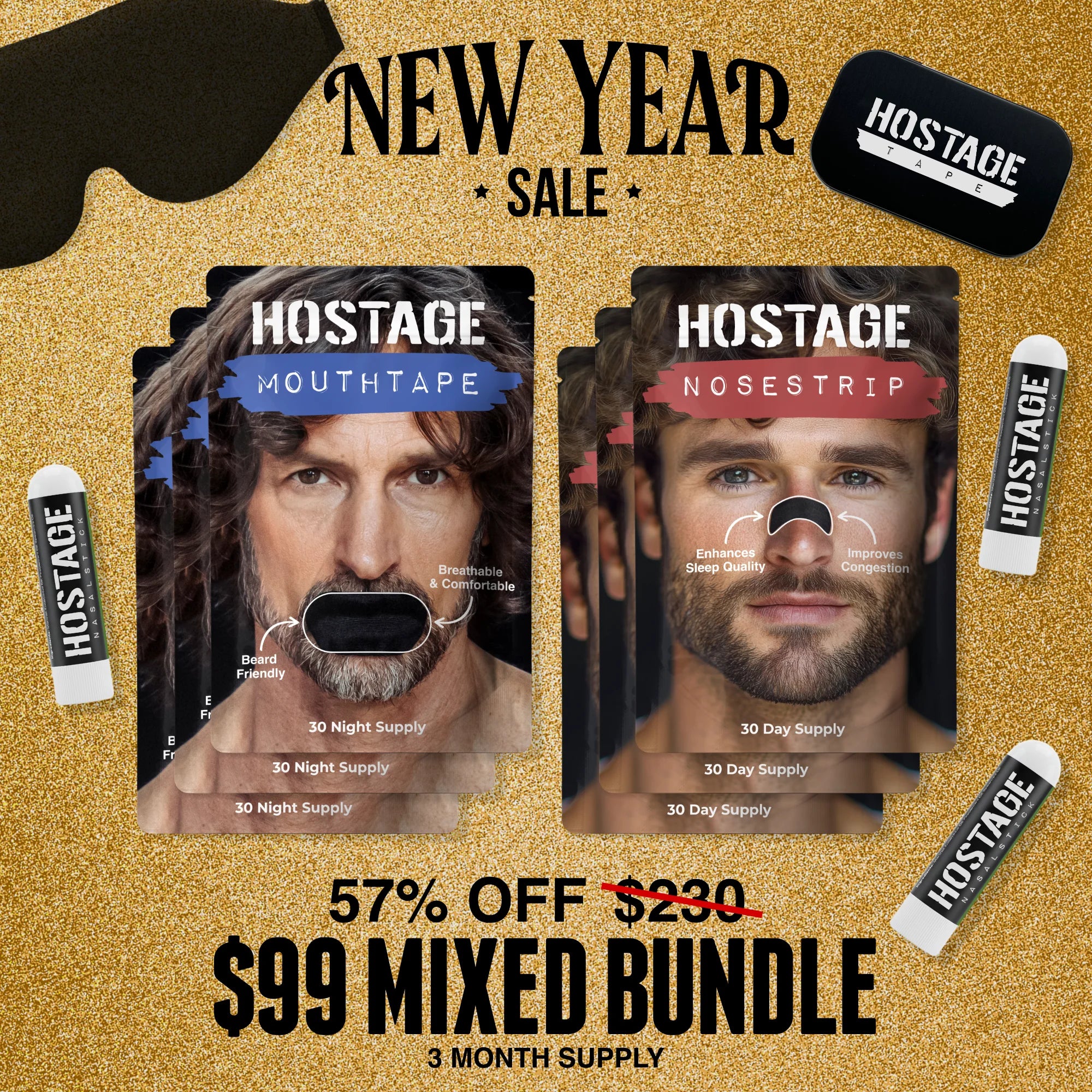 🤐 Mouth Tape + 👃 Nose Strip Bundle