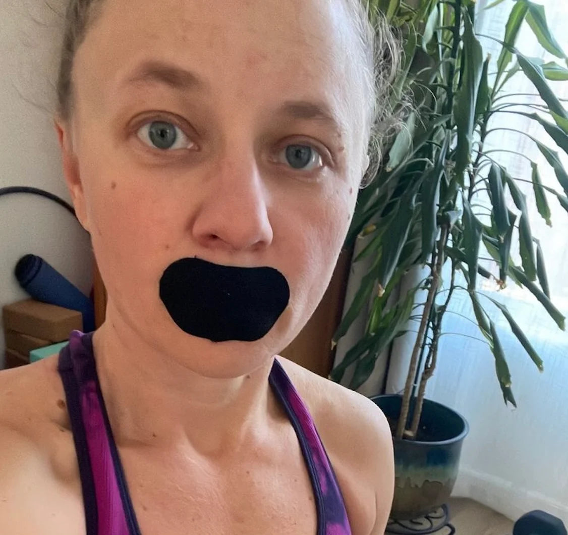 Active woman wearing Hostage Mouth Tape to improve nasal breathing and sleep quality