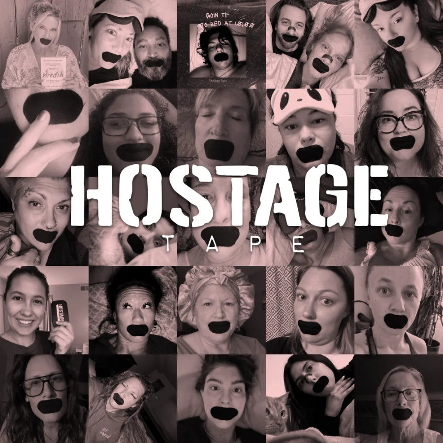 Collage of 25 women wearing Hostage Mouth Tape