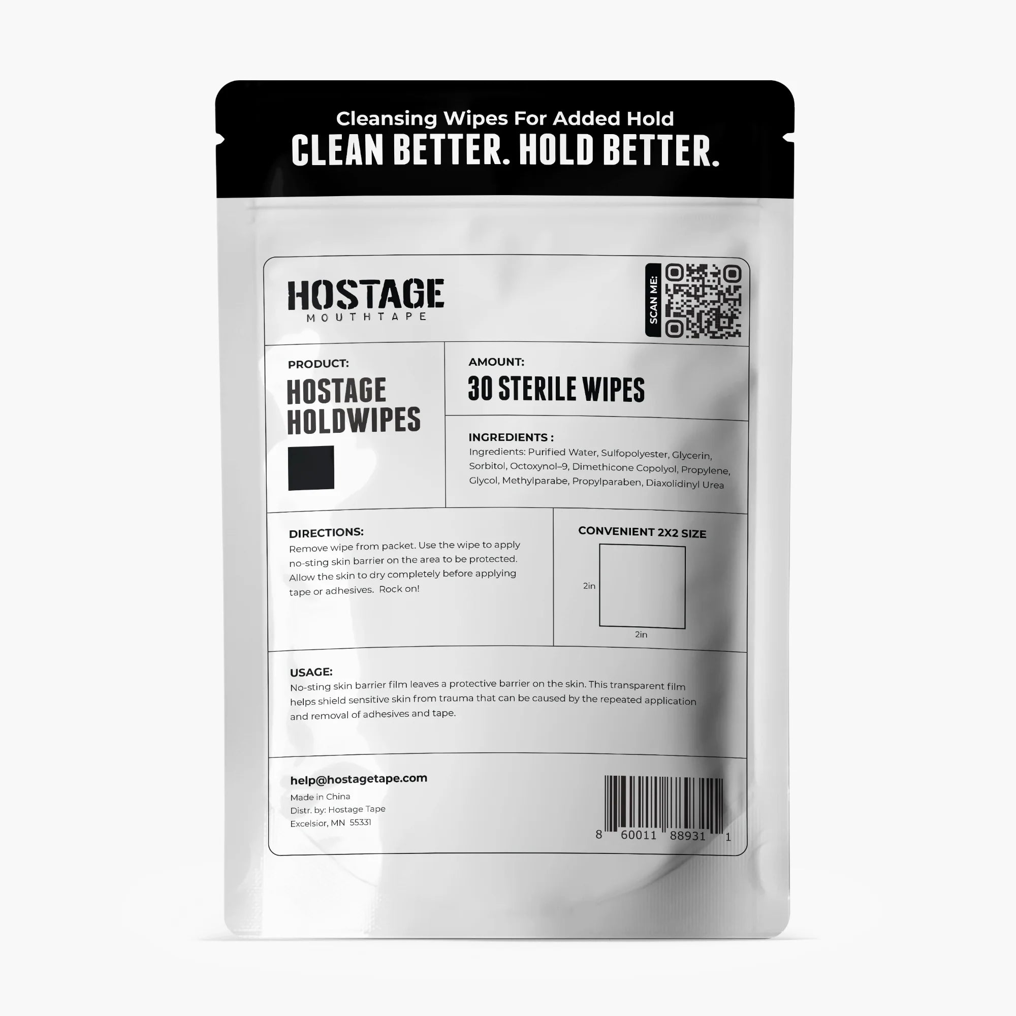 Hostage Holdwipes sterile skin barrier wipes for better adhesive hold of mouth tape and nose strips