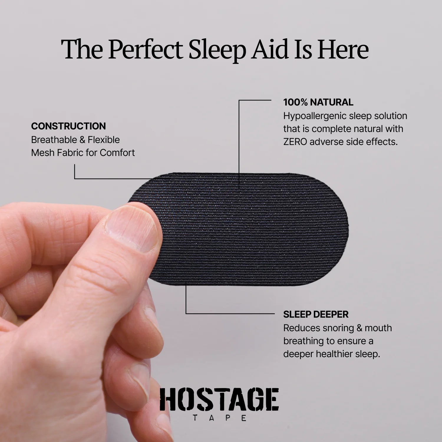 Black Hostage Mouth Tape, breathable and hypoallergenic