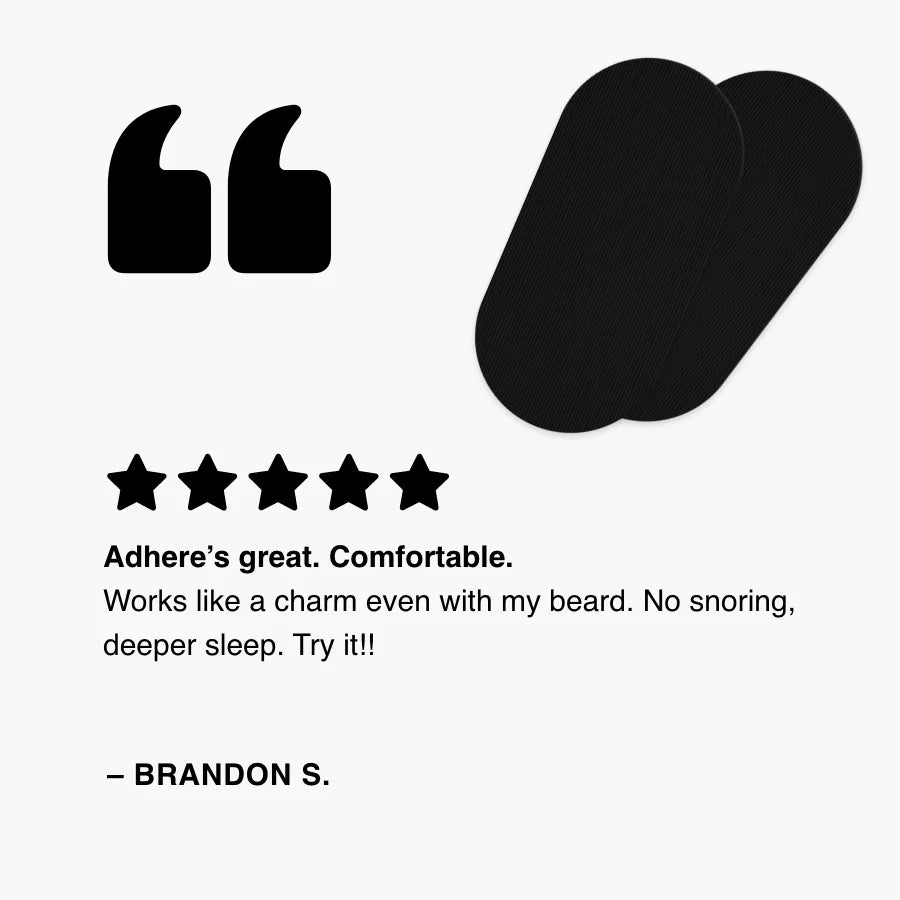Five-star review of Hostage Mouth Tape showing strong adhesion, comfort, and beard-friendly use