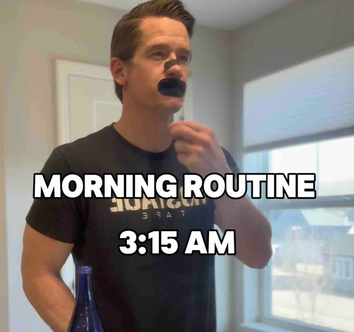 Man applying Hostage Nose Strip and Mouth Tape