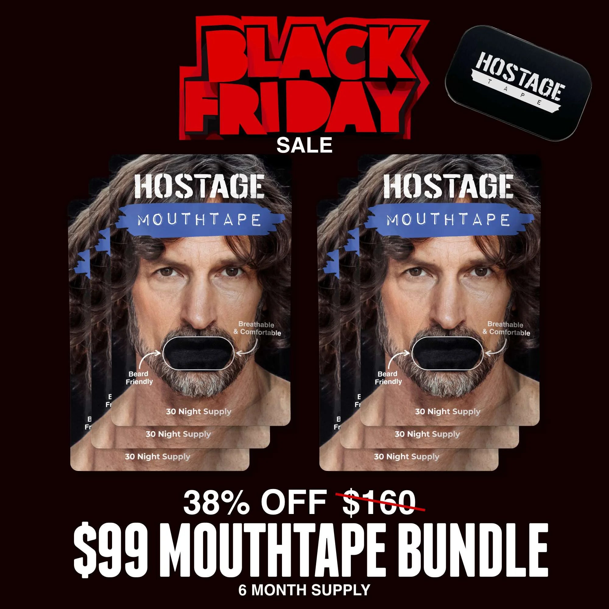Hostage Tape mouth tape 6-month bundle for snoring relief and deep sleep during Black Friday sale
