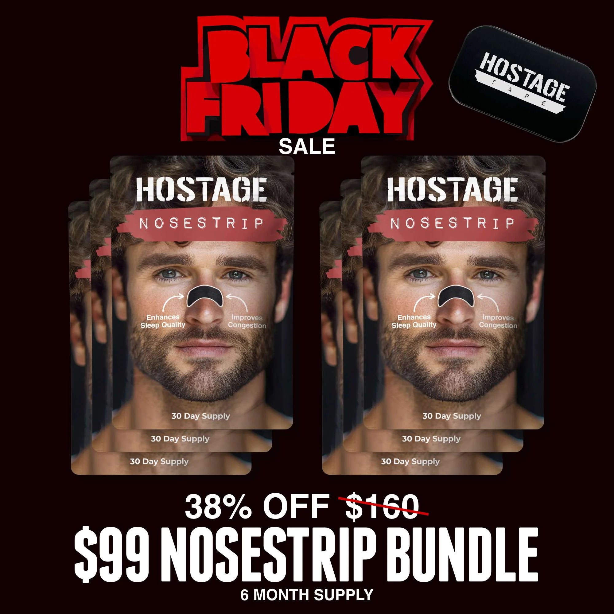 Hostage Tape nose strip 6-month bundle improves breathing and sleep quality during Black Friday sale