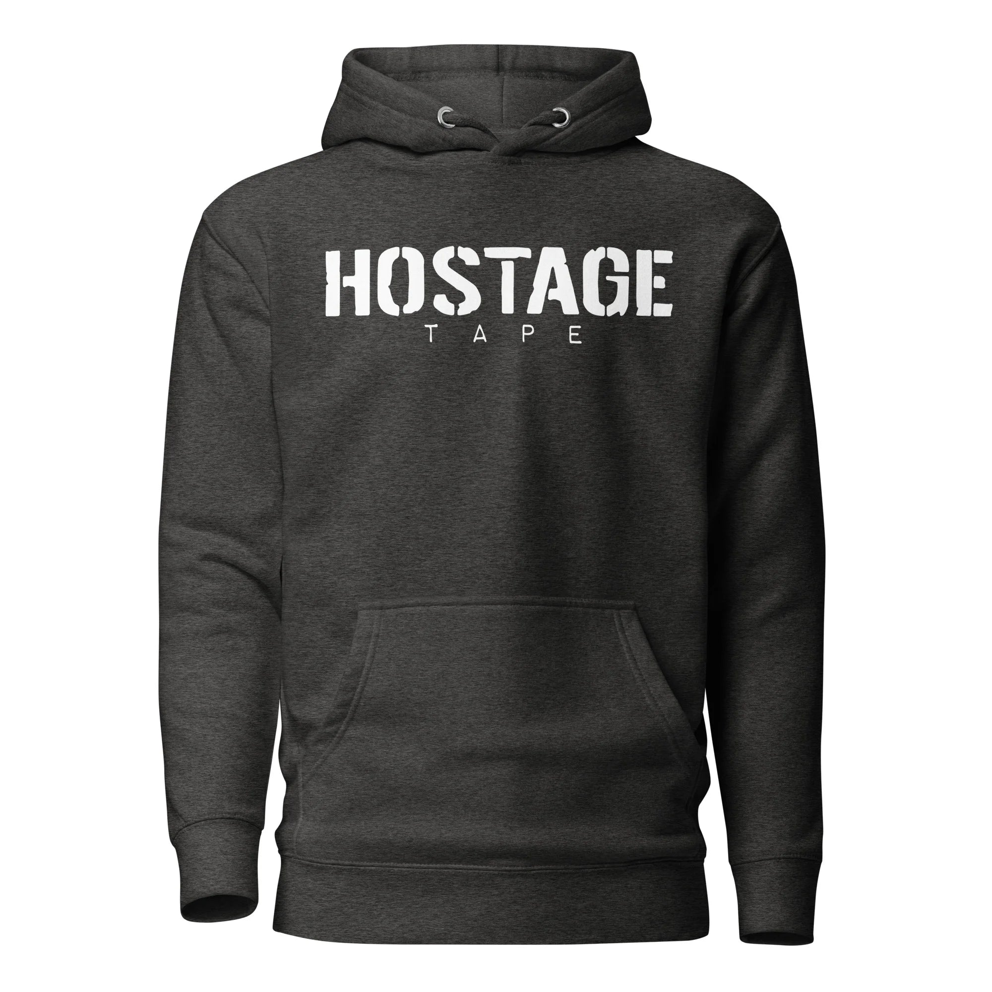 Unisex charcoal Hostage Tape hoodie with front logo, comfortable and stylish casual wear