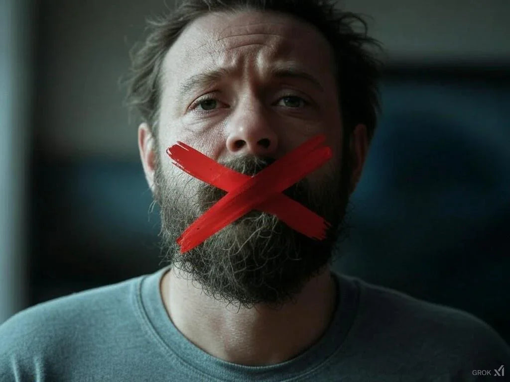 Man with cross-pattern tape over mouth to reduce snoring