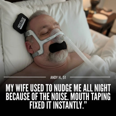Hostage Tape user sleeping with mask and mouth tape