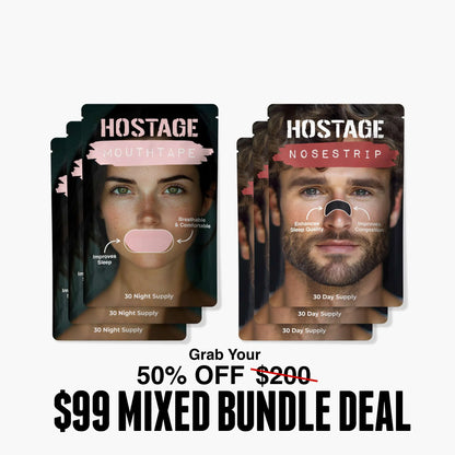 Three Hostage Mouth Tape Men's Edition and three Nose Strips for better sleep and reduced snoring