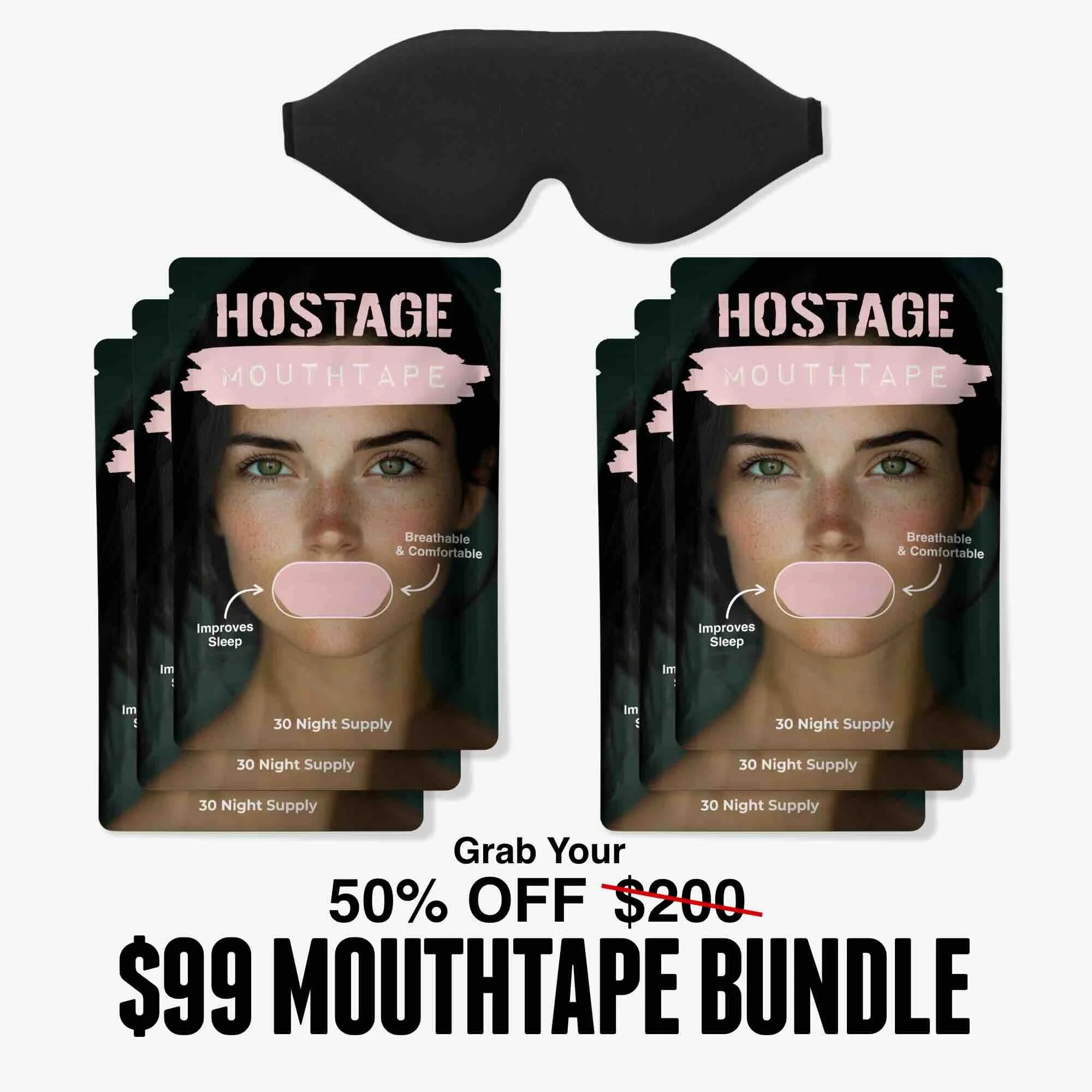 Six Hostage Pink Women's Edition Mouth Tape bundles with blindfold for better sleep