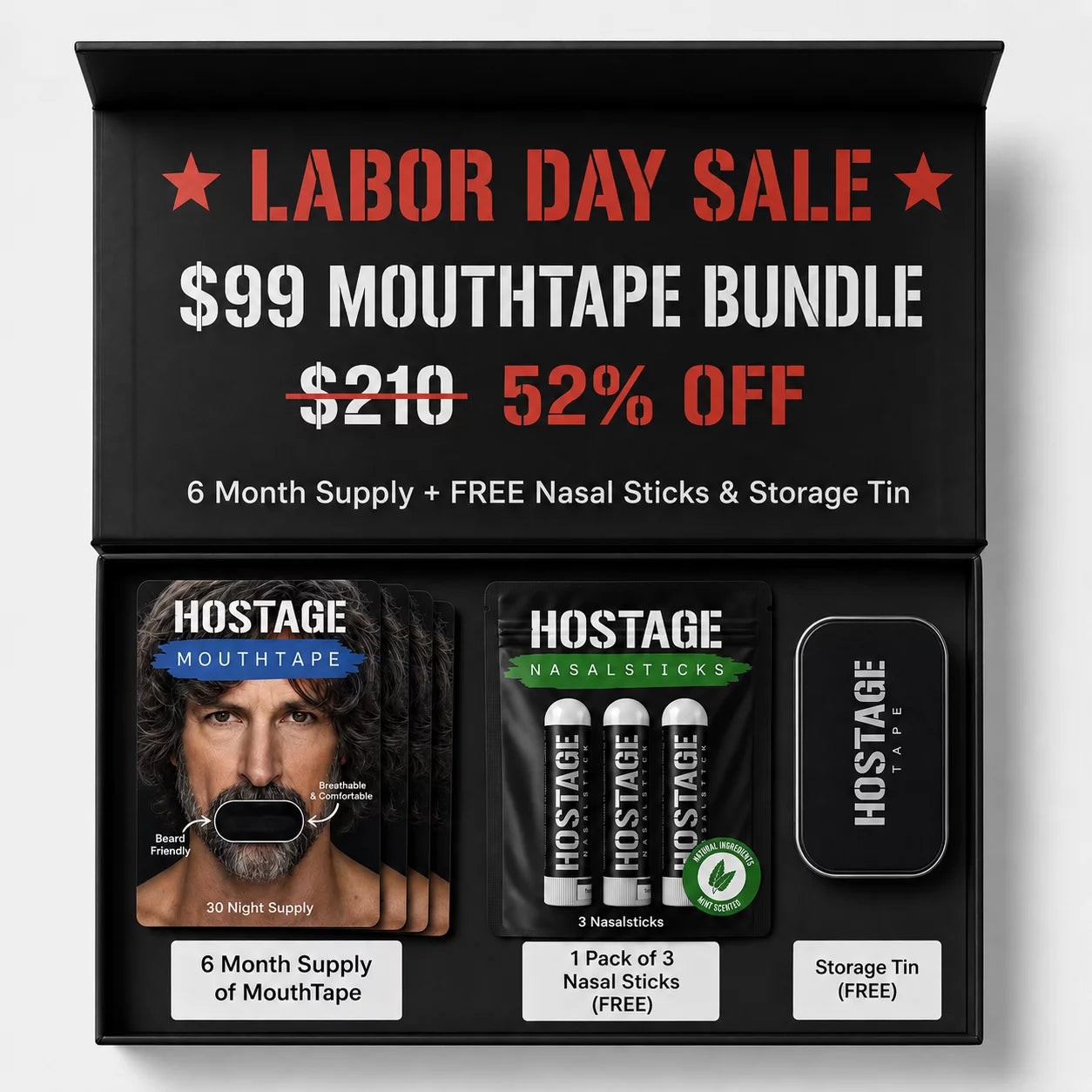 Labor Day Mouth Tape Bundle + Nasal Sticks + Tin