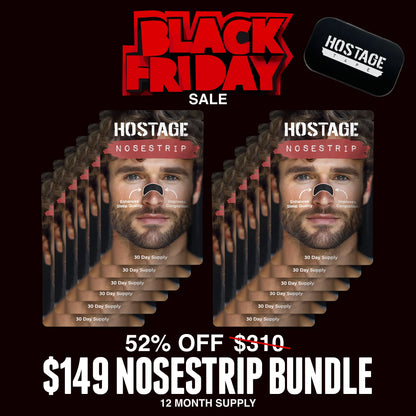 Advertisement for a 'HOSTAGE NOSESTRIP' bundle with Black Friday sale text on a black background.