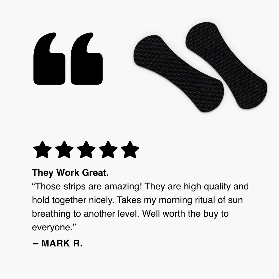 Five-star review of Hostage Tape mouth strips, highlighting comfort and improved sleep quality