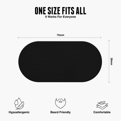 Hostage Tape single black strip showing dimensions, hypoallergenic and beard-friendly
