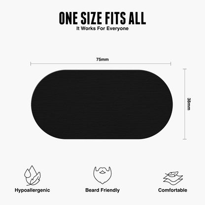 Hostage Tape single black strip showing dimensions, hypoallergenic and beard-friendly
