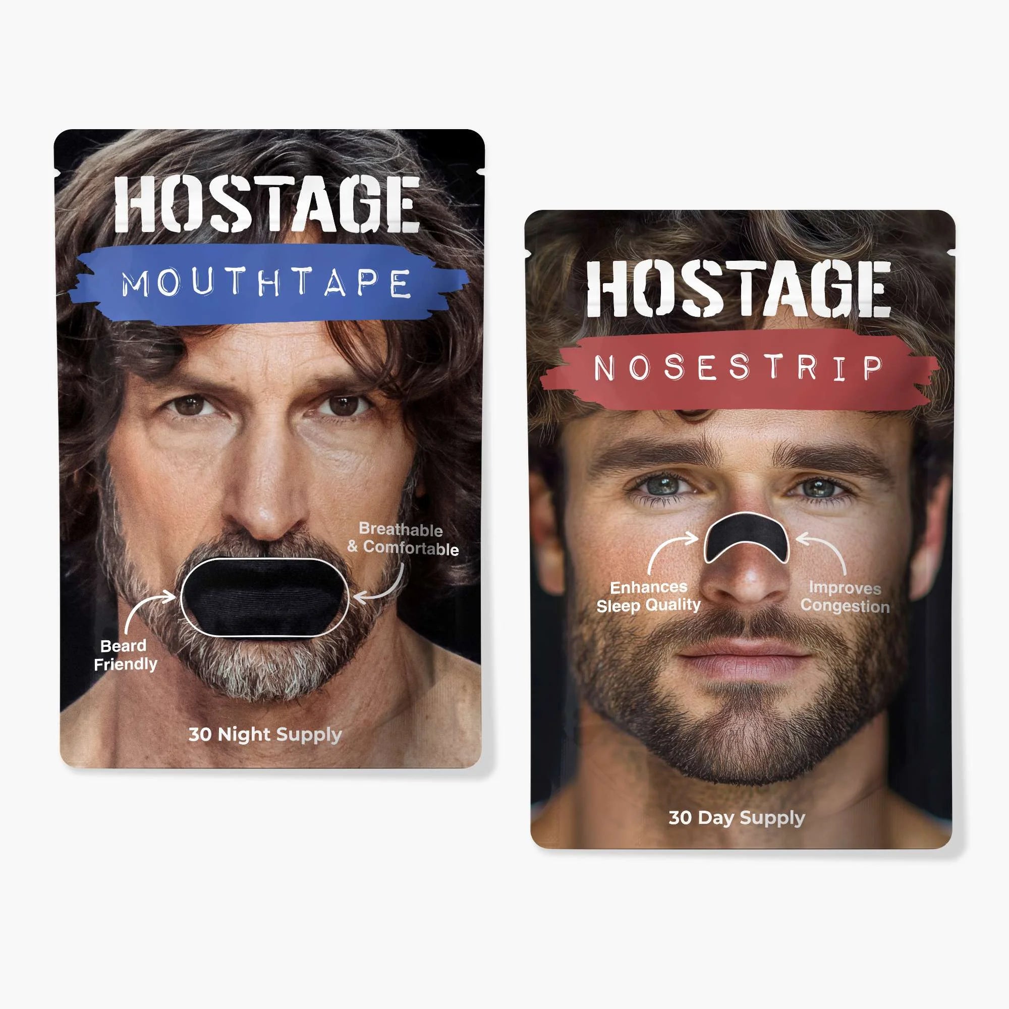 One black Hostage Mouth Tape and one Nose Strip for better sleep and snoring relief