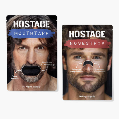 One black Hostage Mouth Tape and one Nose Strip for better sleep and snoring relief
