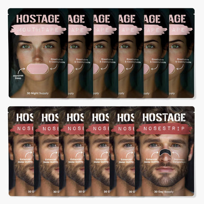 Six pink Hostage Mouth Tape and nose strips for women, better sleep, quiet nights, reduced snoring