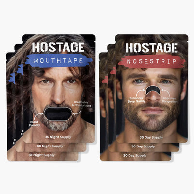 Three black Hostage Mouth Tape packs and three Nose Strips 