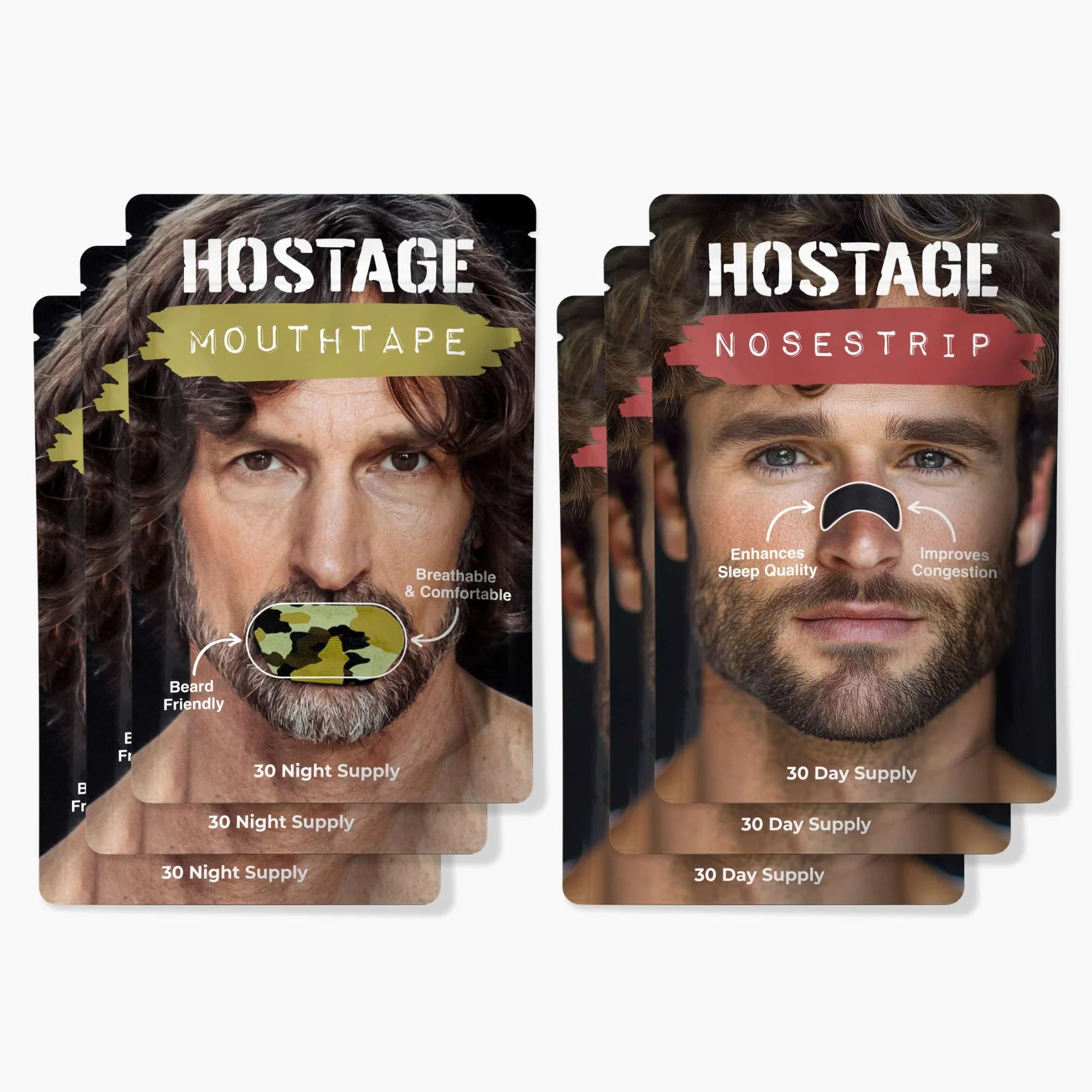 Three Camo Hostage Mouth Tape and three Nose Strips for better sleep and snoring relief