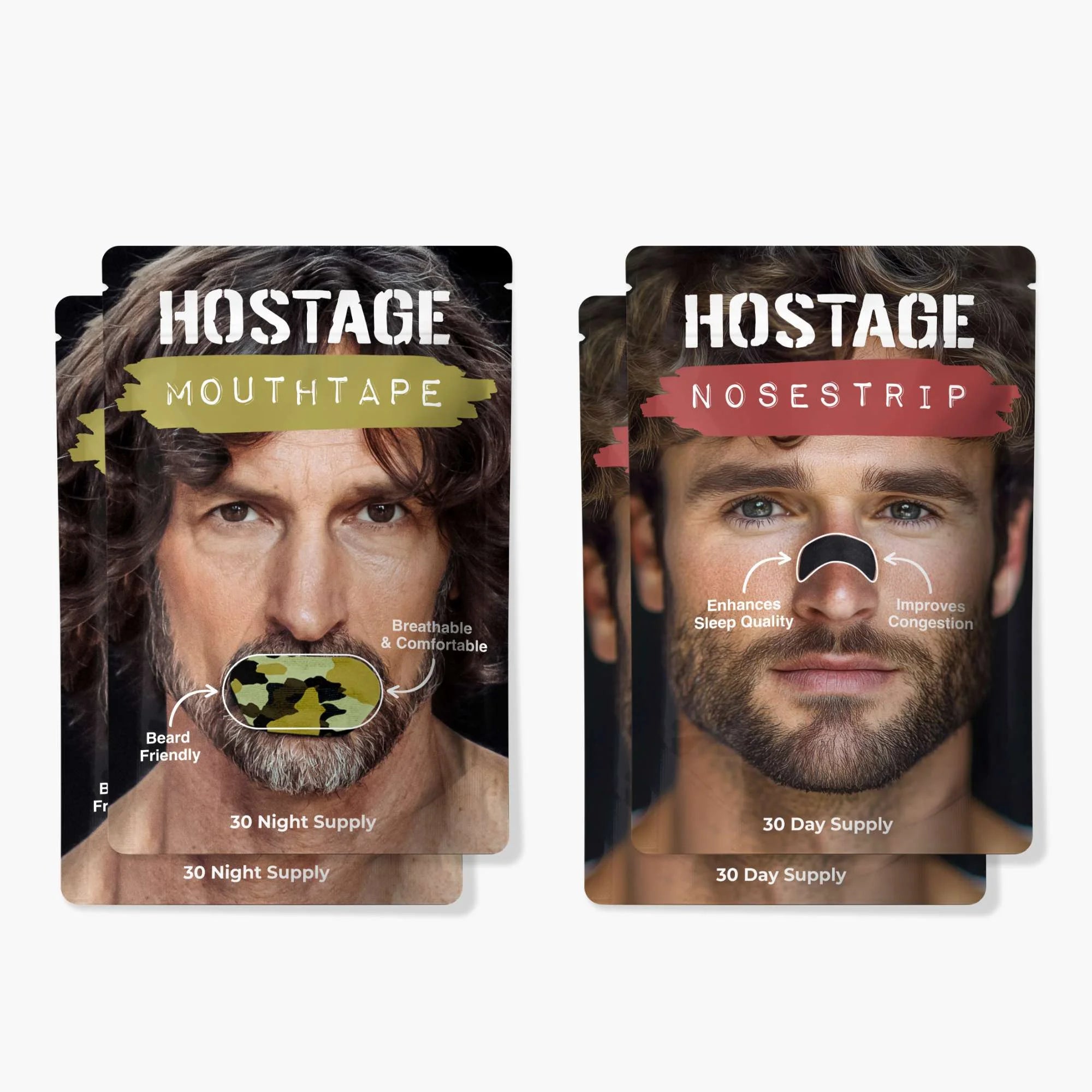 Two Camo Hostage Mouth Tape and two Nose Strips for improved sleep and reduced snoring