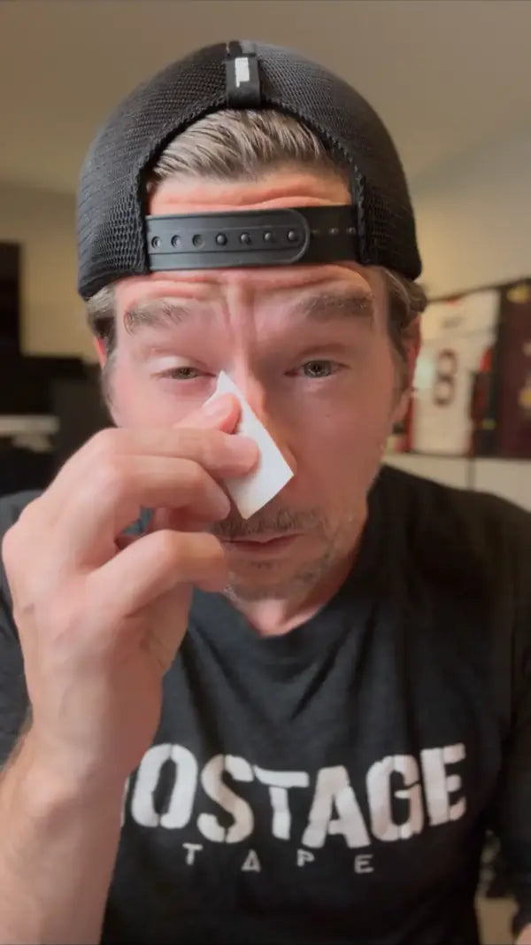 Step 1: Clean and dry the nose before applying a Hostage Nose Strip