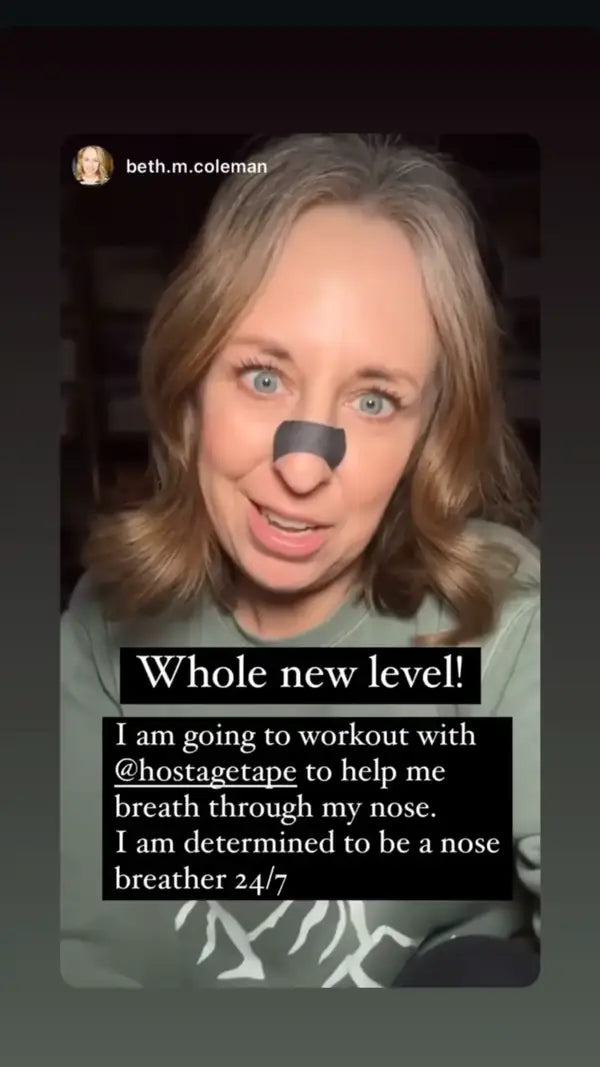 Woman wearing a Hostage Nose Strip during a workout